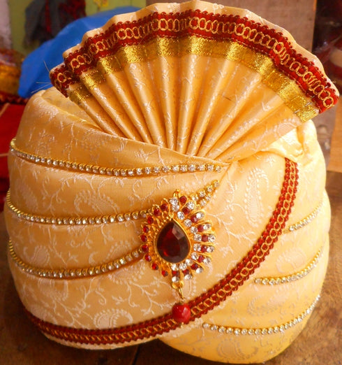 Cream Color Pagdi With Stones